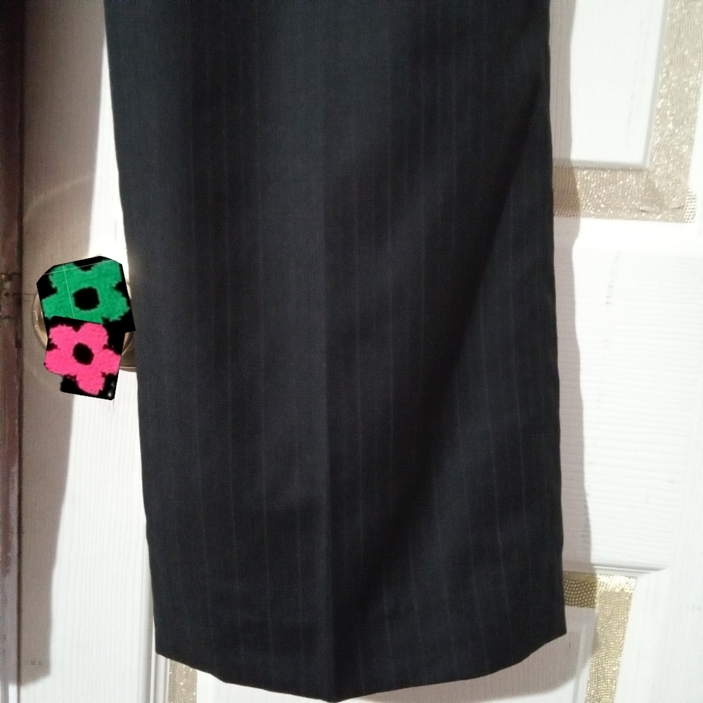 MULBERRY🐞Black Striped Pleated Wool Blend Relaxed Fit High Rise Trousers Sz: 14 - Picture 5 of 10